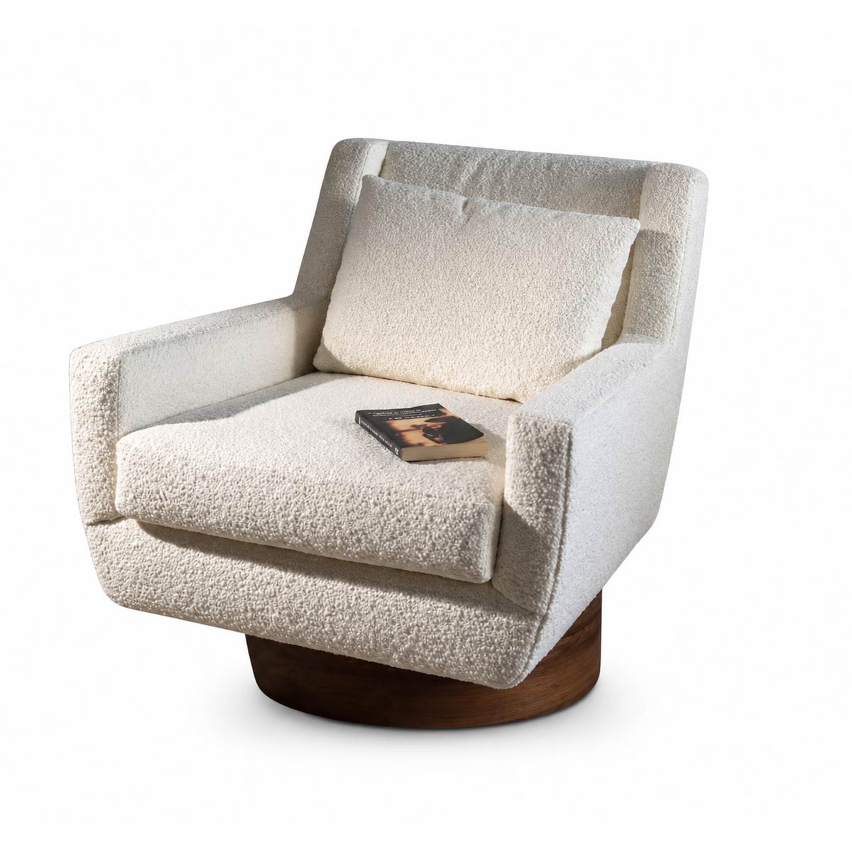 Gravity Boucle Armchair – White Textured Lounge Chair with Wooden Base