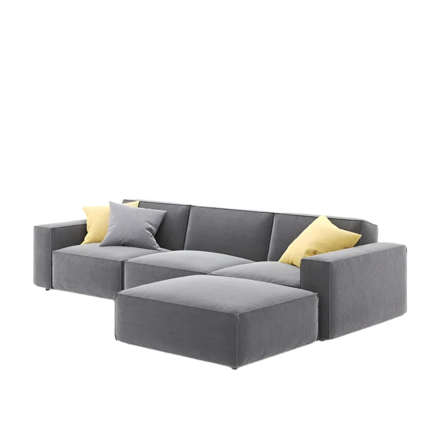 Canapé modulable Como en gris élégant avec coussins jaune vif
