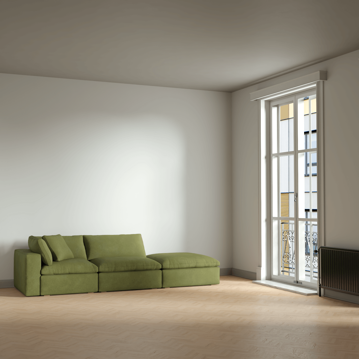 Canapé d'angle modulable Ari avec pouf - Large choix de tissus