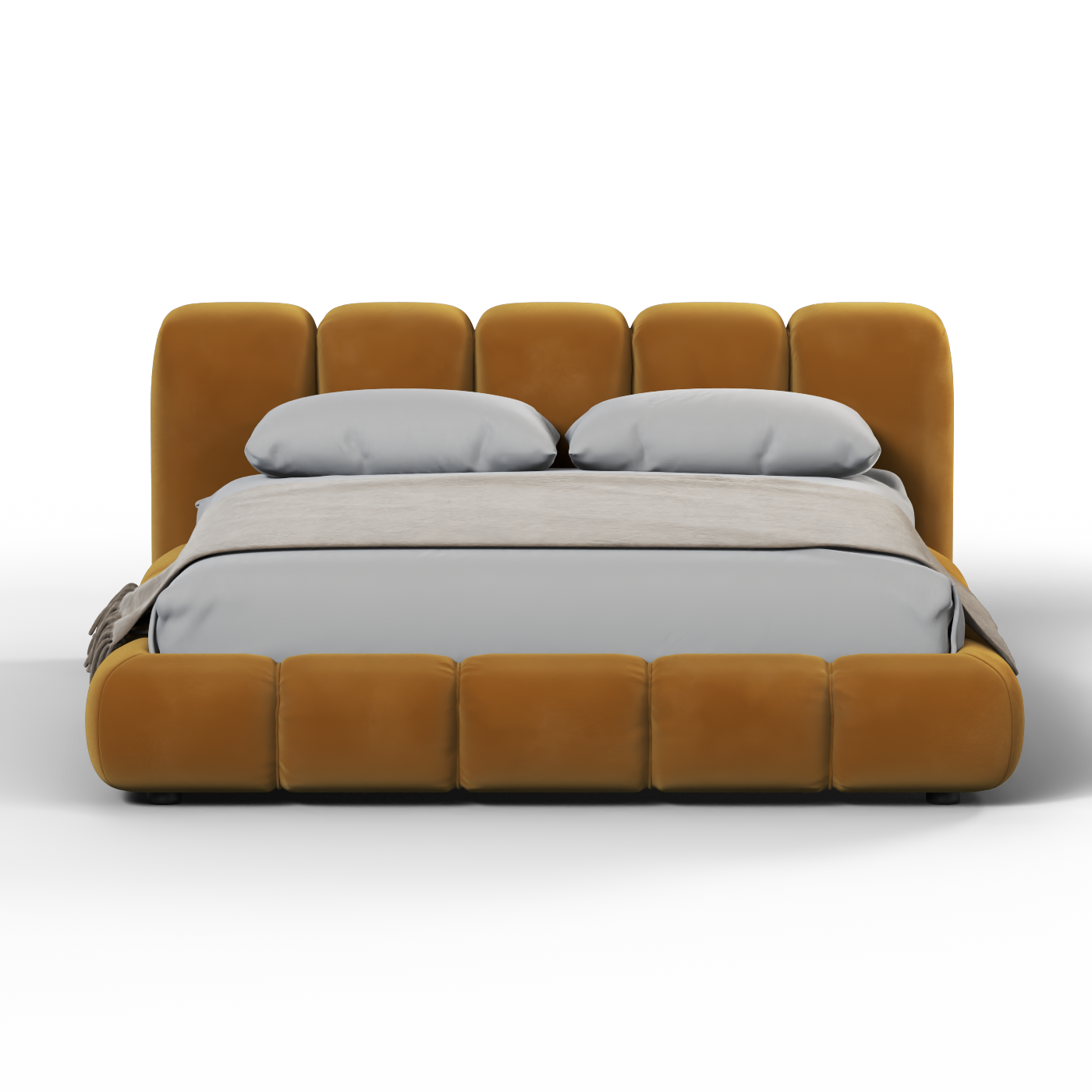 Fluffy Upholstered Bed Frame in Textured Bouclé