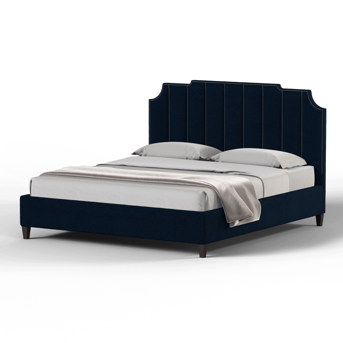 Bedspoke Gabriella Vertical High Headboard Bed – Midnight Blue Bouclé