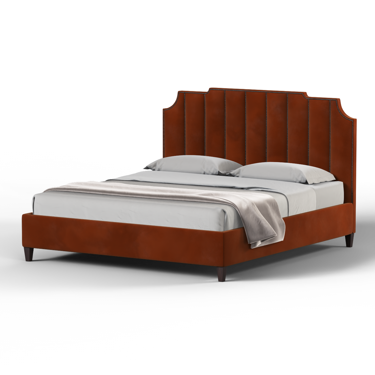 Bedspoke Gabriella Vertical High Headboard Bed – Burnt Orange Velvet