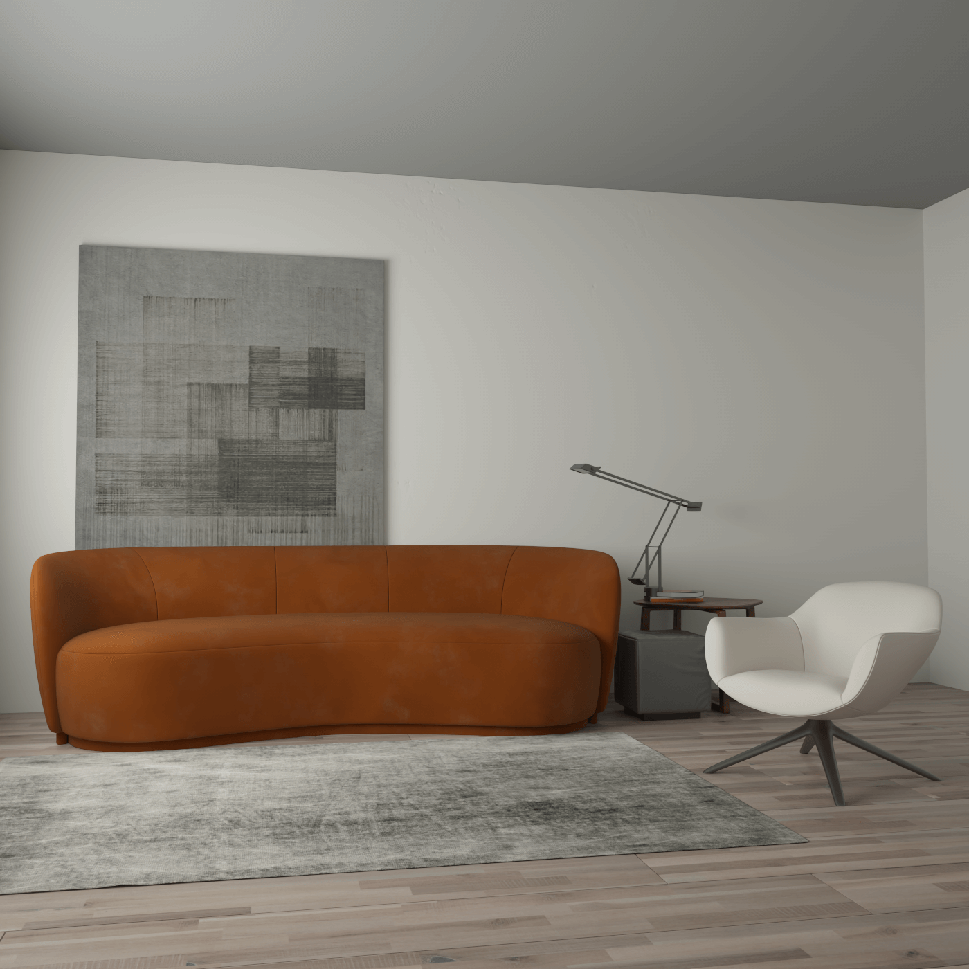 Posh Bouclé-Sofa mit geschwungenem Design