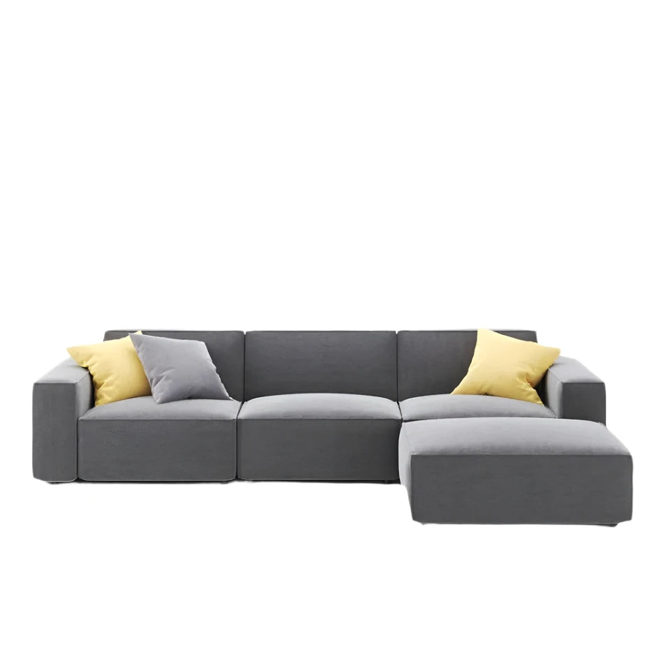 Canapé modulable Como en gris élégant avec coussins jaune vif