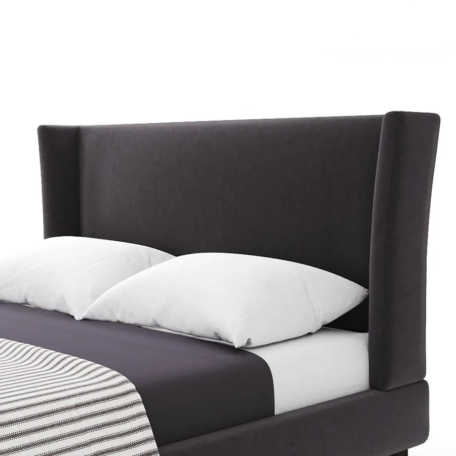 Lit Gunnar à tête de lit haute avec cadre rembourré et pieds en bois