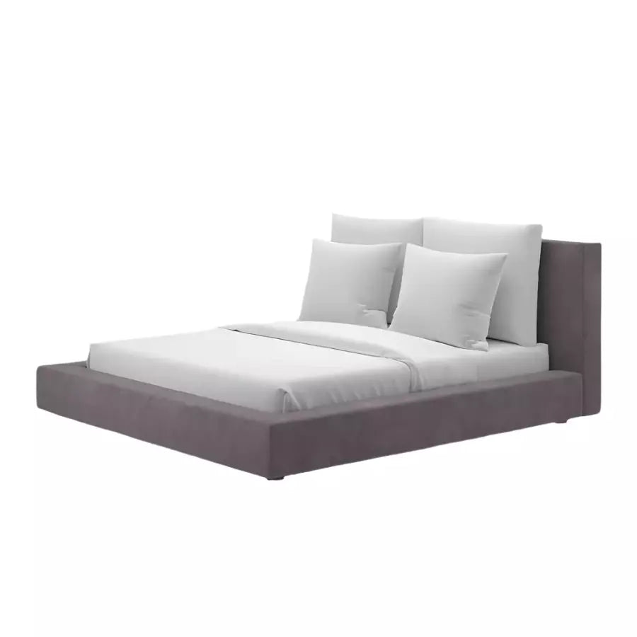 Freja Platform Bed with Upholstered Headboard and Walnut Frame