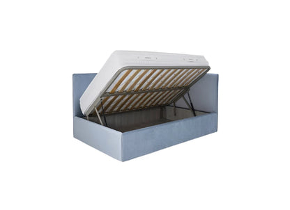 Modern Vivi platform bed in bold blue fabric