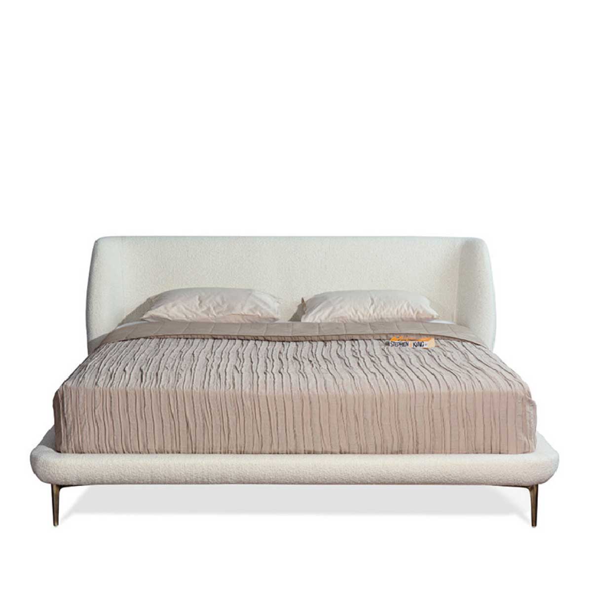 Torella Bed with White Upholstered Headboard