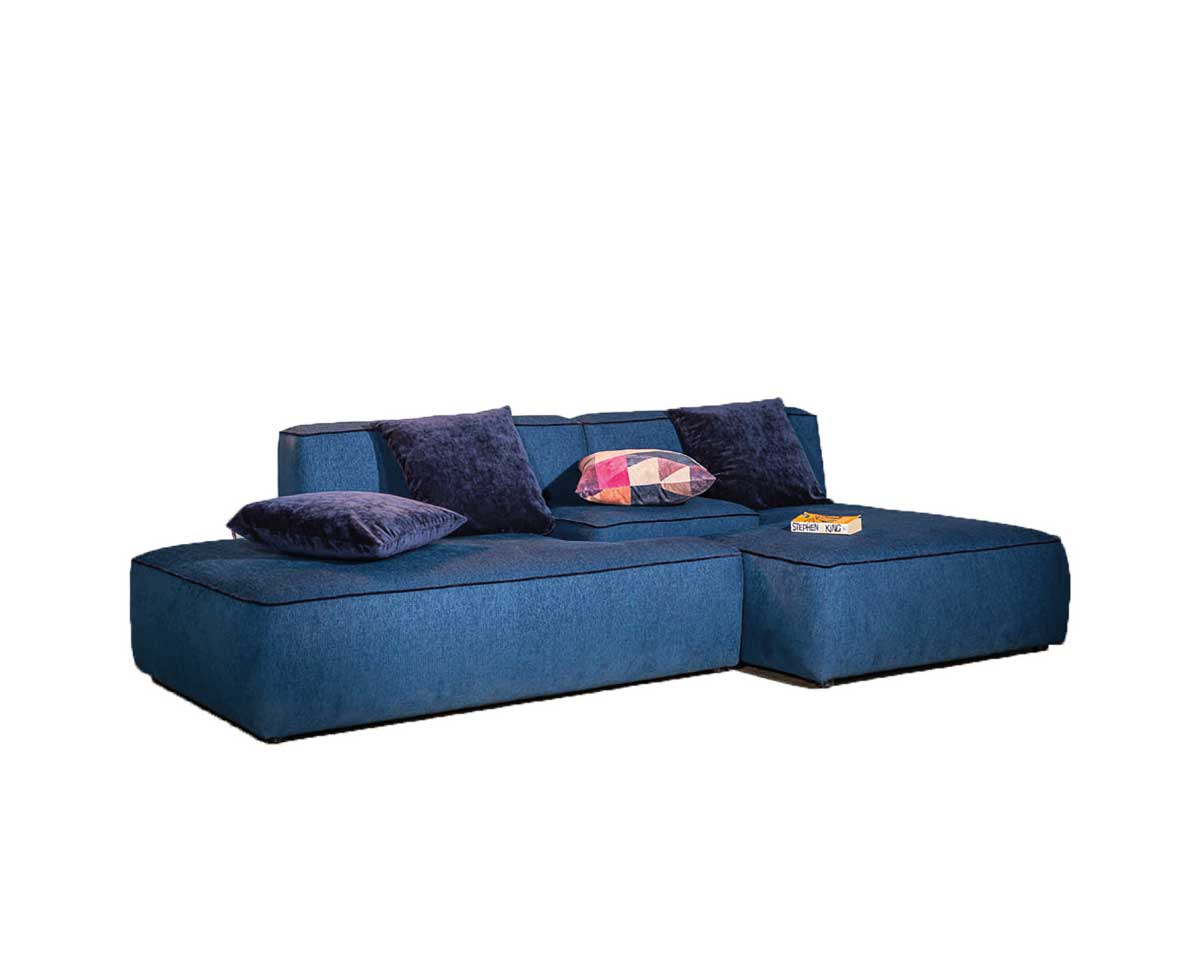 Goff Modular Sectional Sofa with Right Chaise and Three Throw Pillows and Book