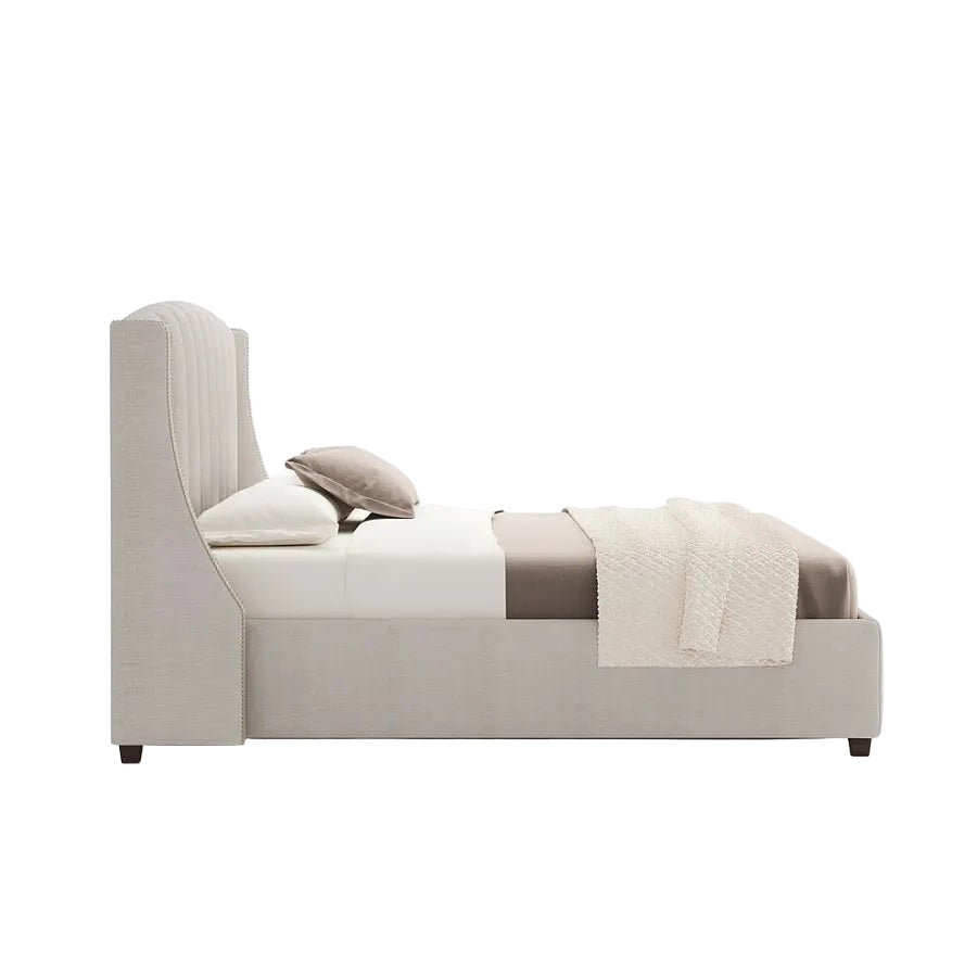 Harper Bed with Tall Vertical-Stitched Headboard and Upholstered Frame