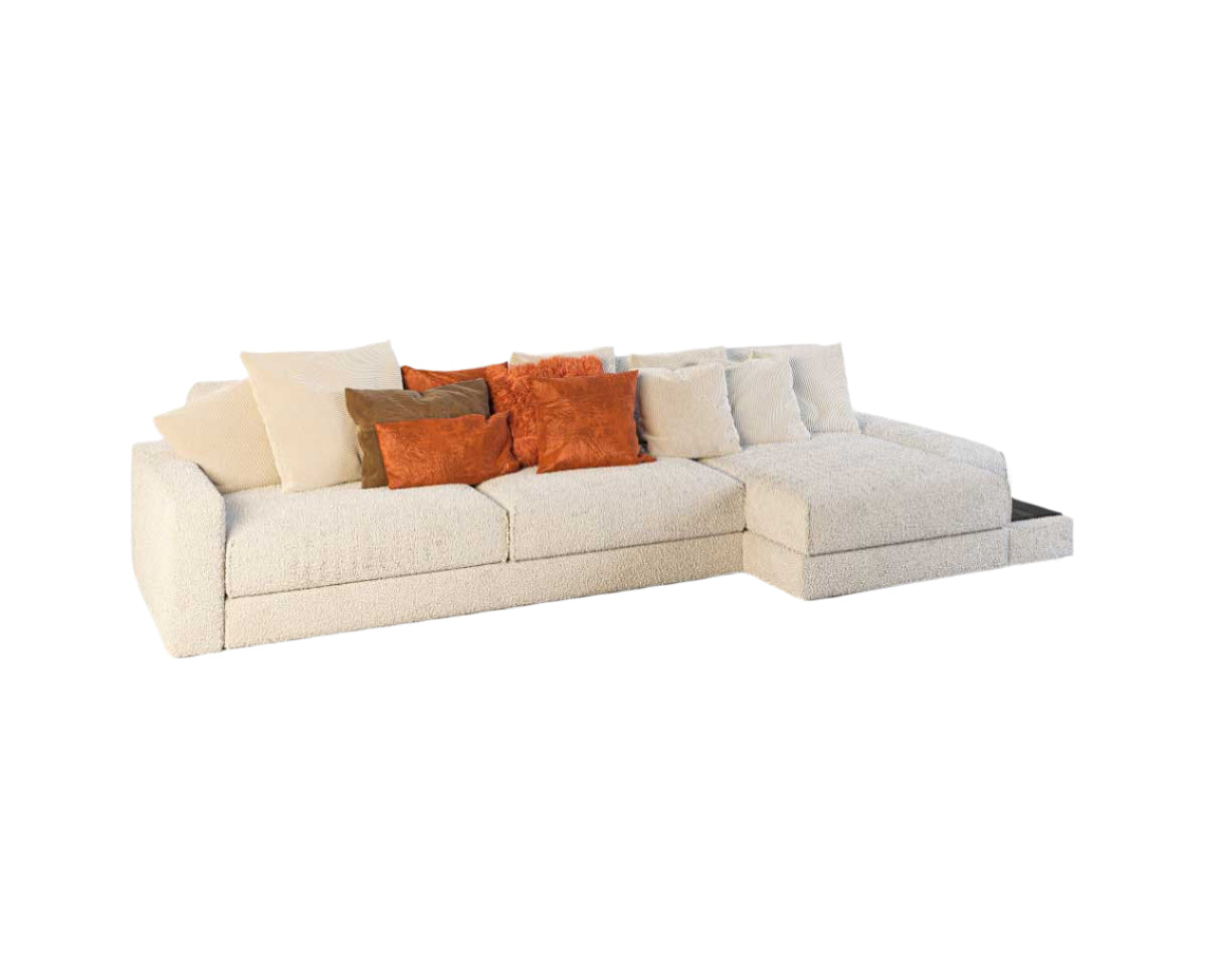 Canapé d'angle Parker L Boucle avec méridienne et coussins multiples