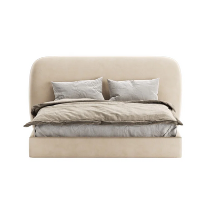 Tulip Double Bed with Rounded Upholstered Headboard in Beige Fabric