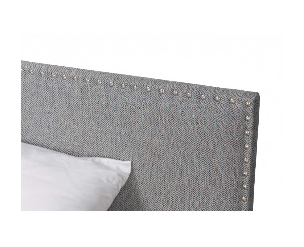 Rovena Double Bed with Nailhead-Trimmed Upholstered Headboard