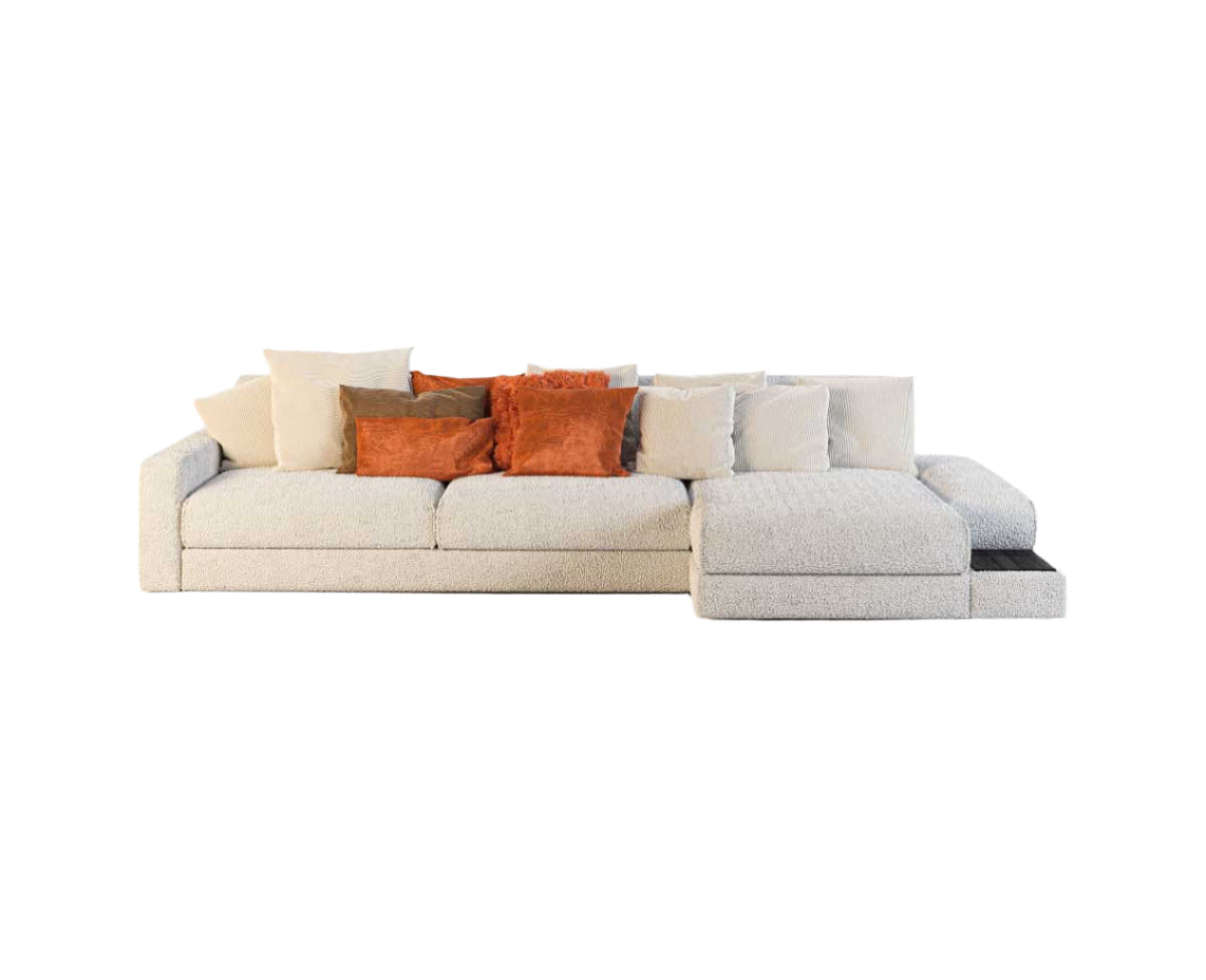 Parker L Boucle Corner Sofa with Chaise and Multiple Cushions