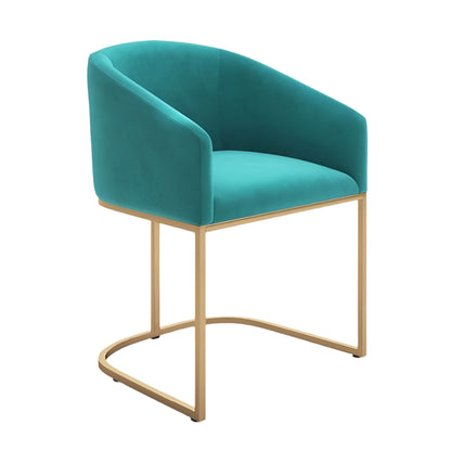 Modern chair with gold metal frame and teal fabric seat