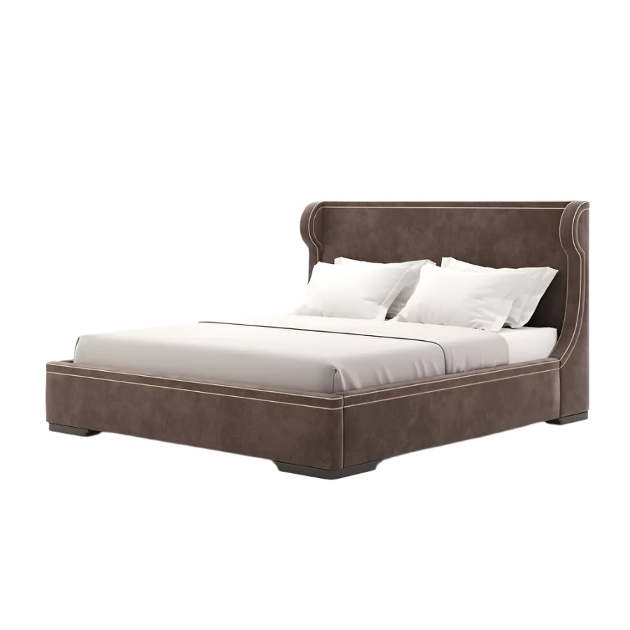 Angela bed featuring tall headboard with subtle detailing and minimalist design
