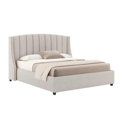 Harper Bed with Tall Vertical-Stitched Headboard and Upholstered Frame