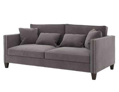 Handmade Joseph Sofa with beech wood frame and charcoal grey velvet upholstery