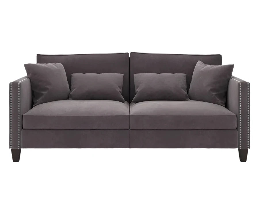 Luxury Joseph Sofa in charcoal grey velvet with nailhead trim for modern homes

