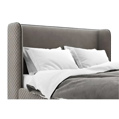 Lit Aldo – Tête de lit haute rembourrée avec base matelassée en tissu clair
