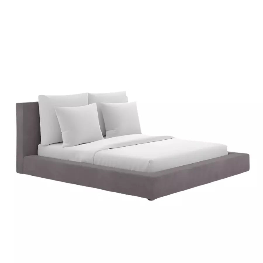 Freja Platform Bed with Upholstered Headboard and Walnut Frame