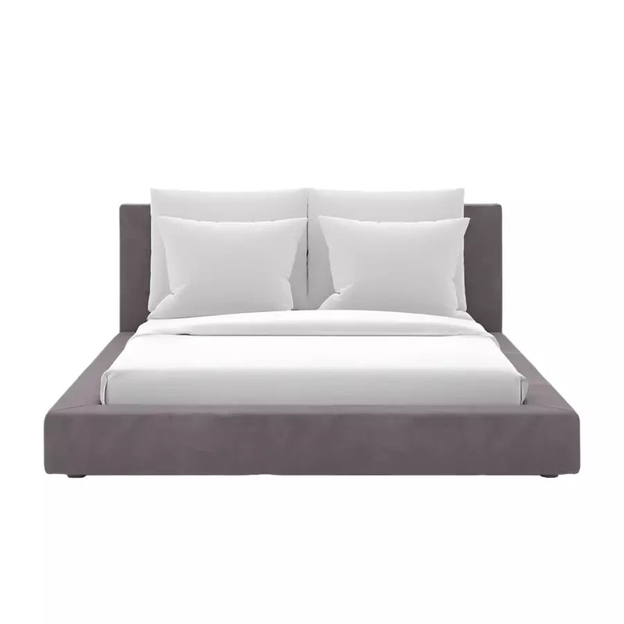 Freja Platform Bed with Upholstered Headboard and Walnut Frame