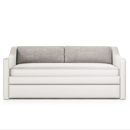 Tovi daybed with curved backrest in soft neutral upholstery