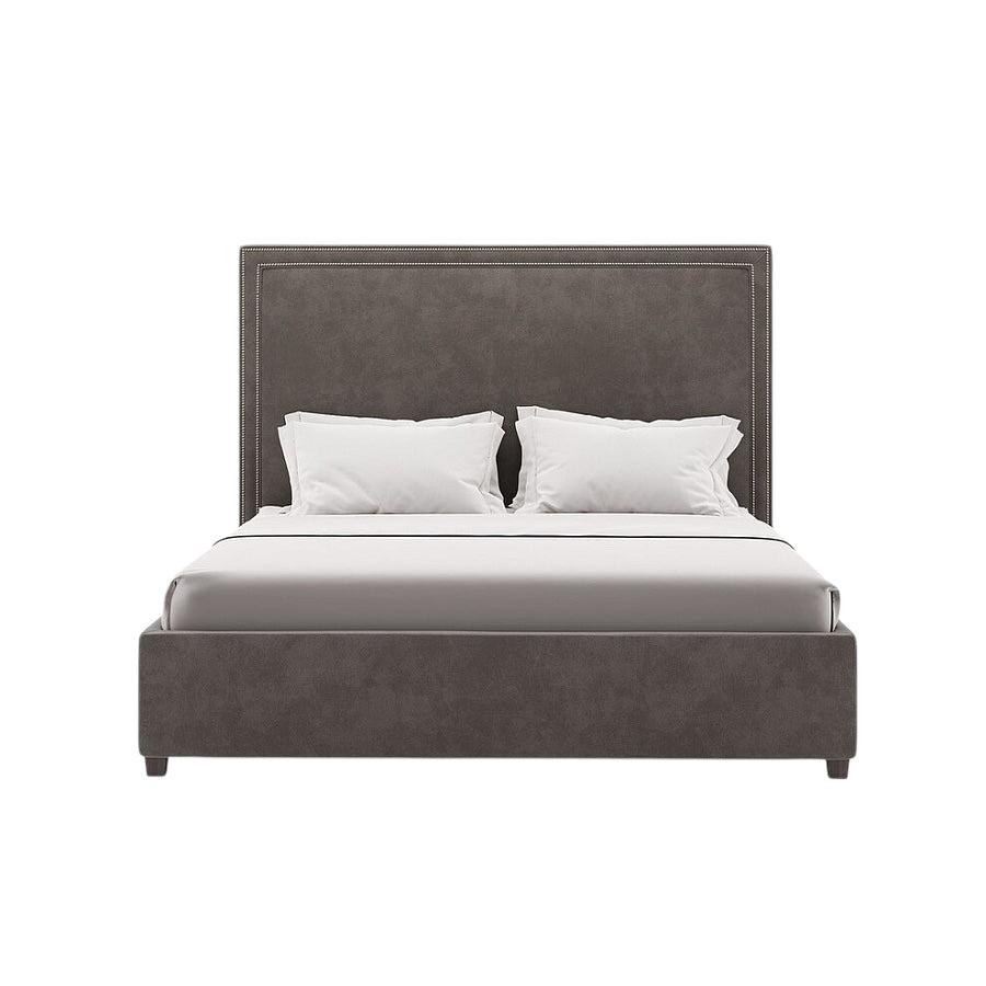 Mia Bed with High Upholstered Headboard in Dark Grey Fabric