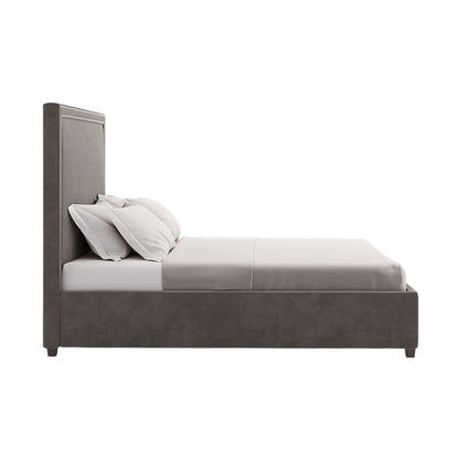Mia Bed with High Upholstered Headboard in Dark Grey Fabric