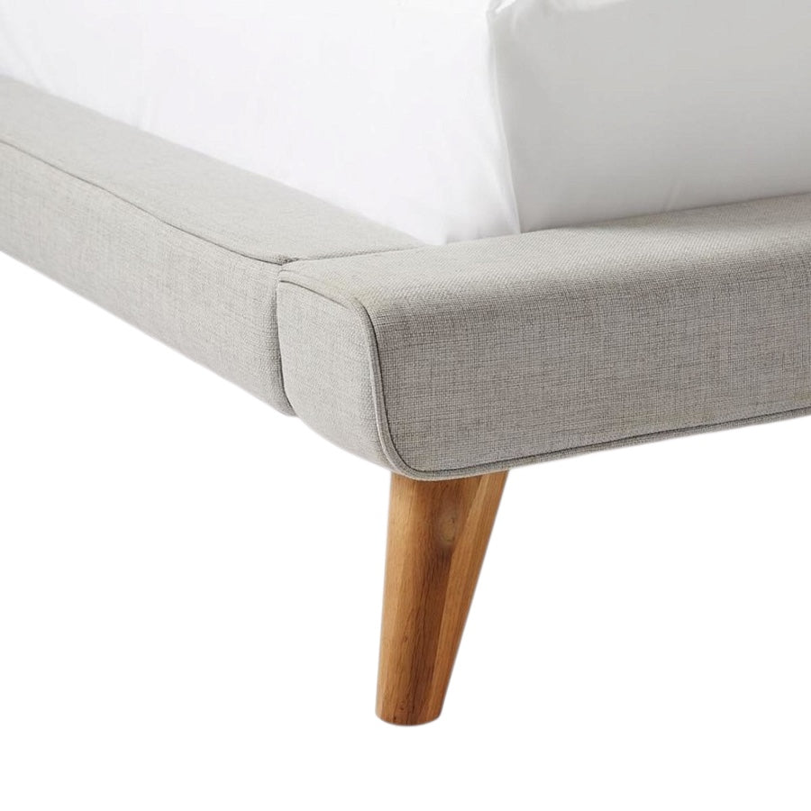 Olsen Bed with Light Grey Upholstered Frame and Angled Wooden Legs