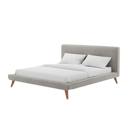 Olsen Bed with Light Grey Upholstered Frame and Angled Wooden Legs