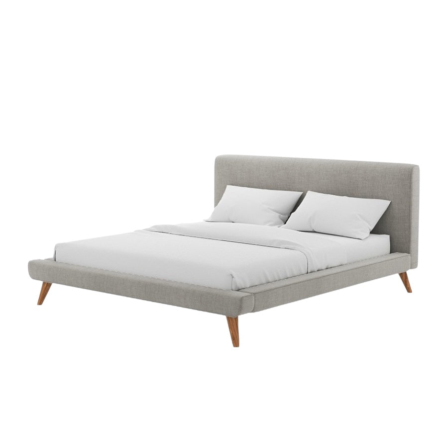 Olsen Bed with Light Grey Upholstered Frame and Angled Wooden Legs