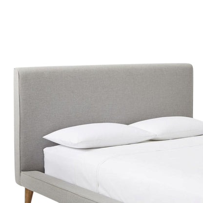 Olsen Bed with Light Grey Upholstered Frame and Angled Wooden Legs