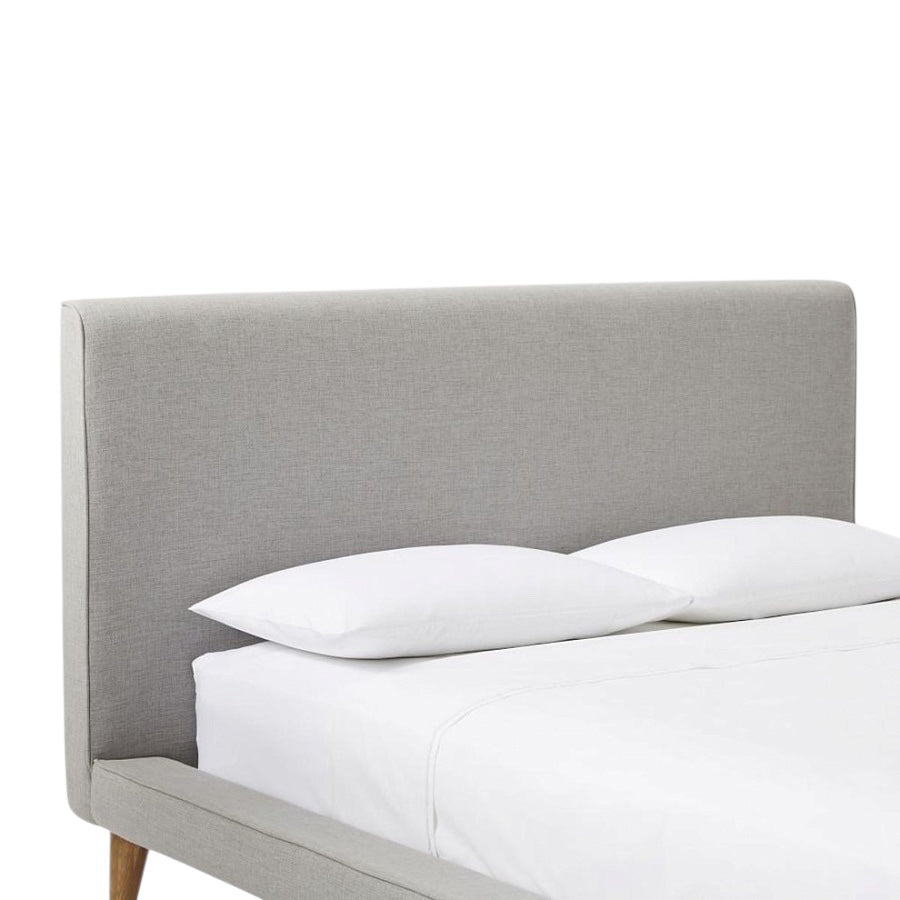 Olsen Bed with Light Grey Upholstered Frame and Angled Wooden Legs