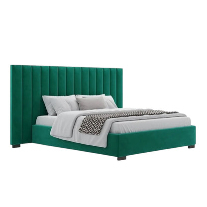 Harald Vertical Headboard Bed in Rich Green Upholstery