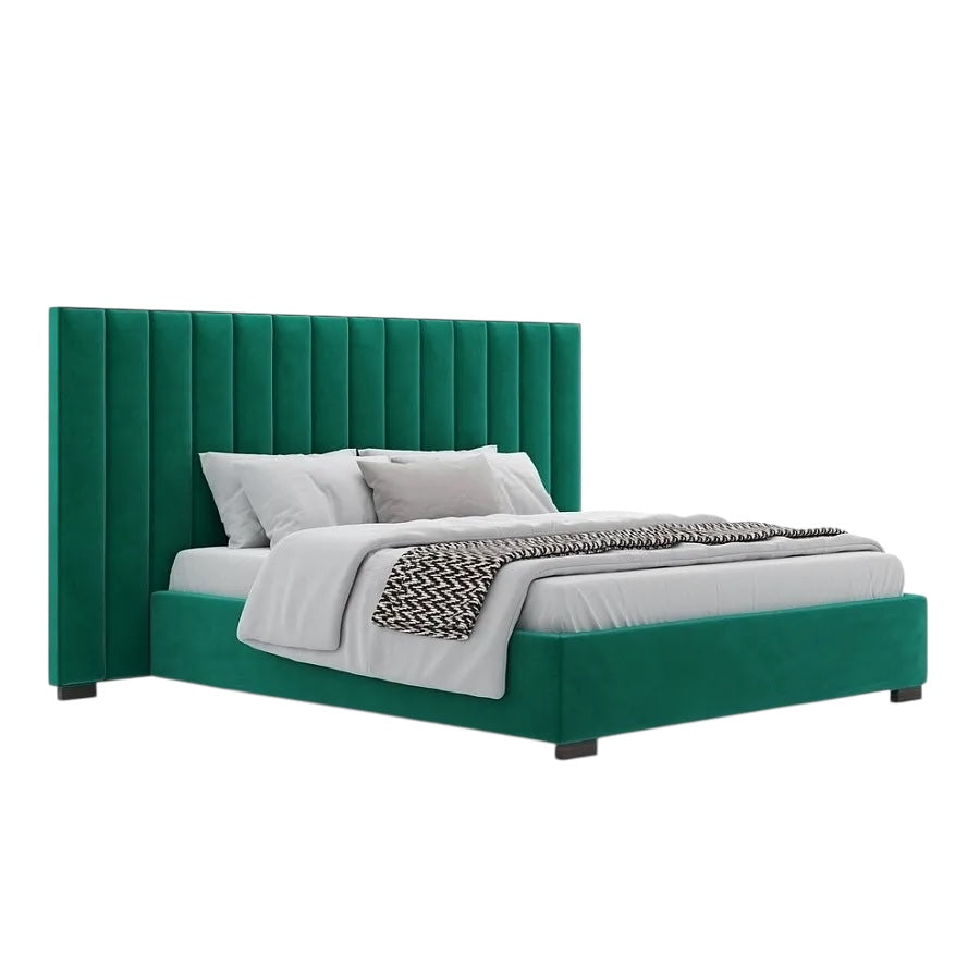 Harald Vertical Headboard Bed in Rich Green Upholstery
