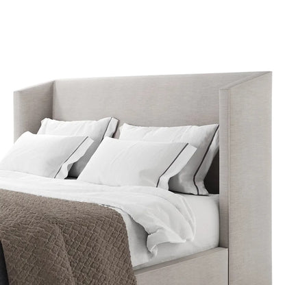 Luna High Headboard Bed in Beige Upholstery with Angled Sides