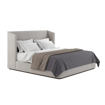 Luna High Headboard Bed in Beige Upholstery with Angled Sides