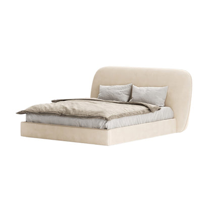 Tulip Double Bed with Rounded Upholstered Headboard in Beige Fabric