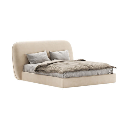 Tulip Double Bed with Rounded Upholstered Headboard in Beige Fabric