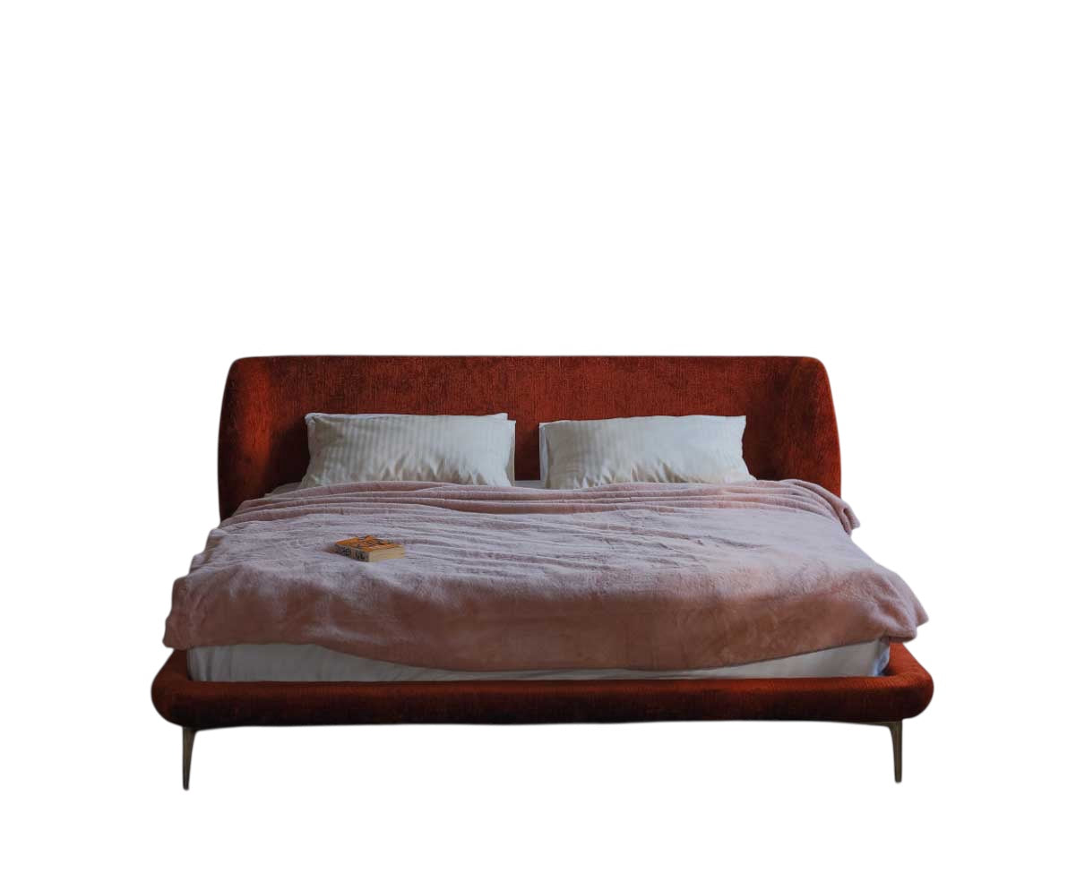 Bloody Red Double Bed with Upholstered Frame and High Headboard