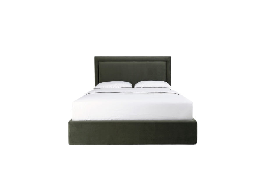 Stain Double Bed with High Upholstered Headboard