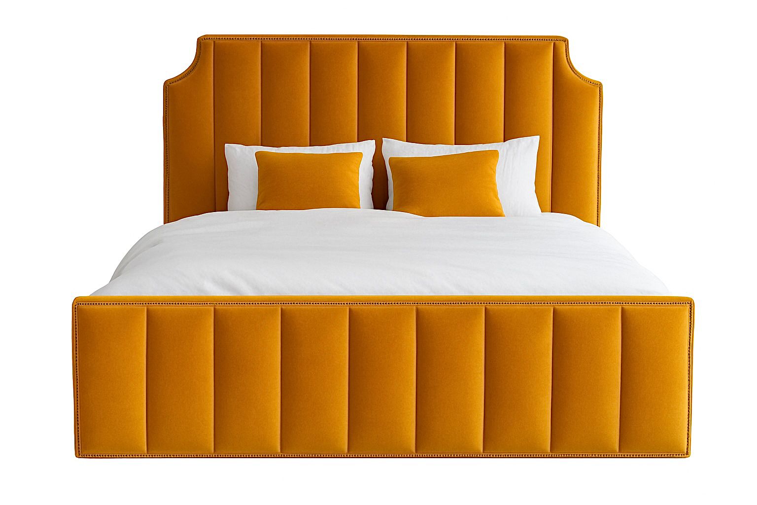 Sage Double Bed with Mustard Upholstery