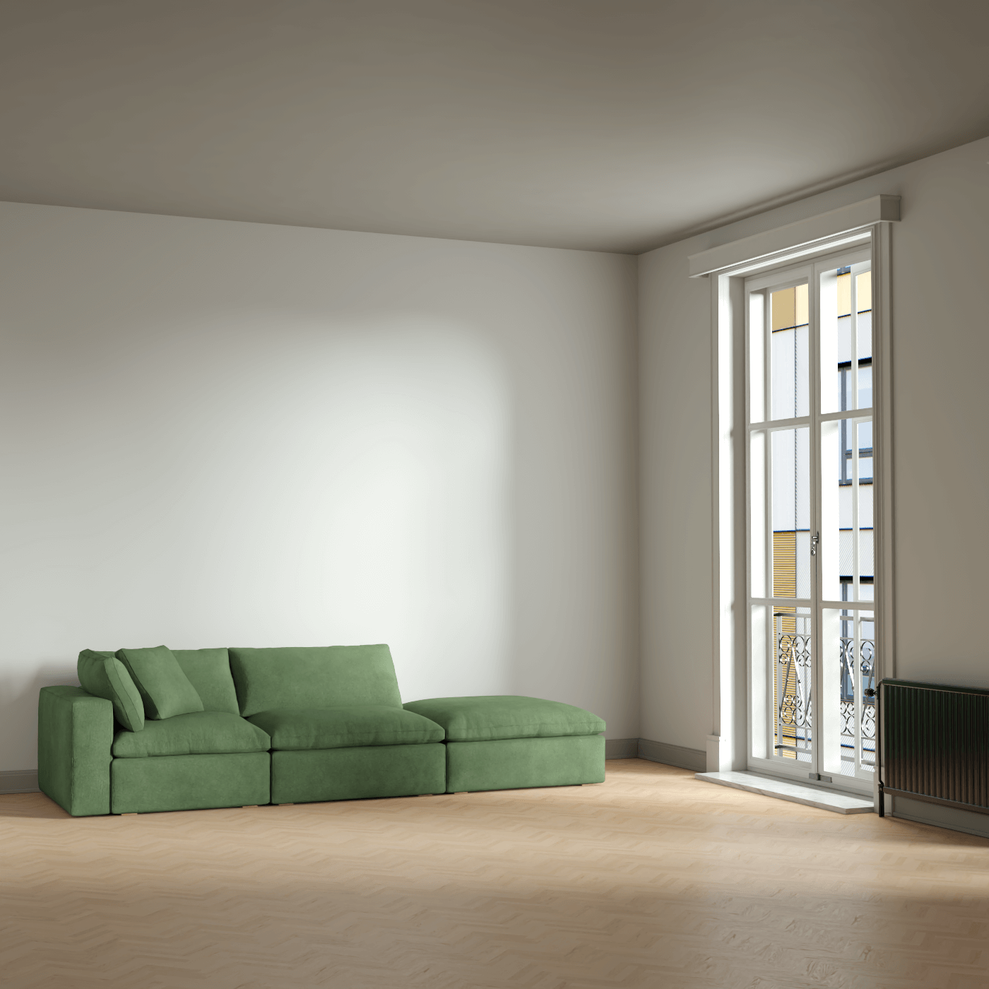 Canapé d'angle modulable Ari avec pouf - Large choix de tissus