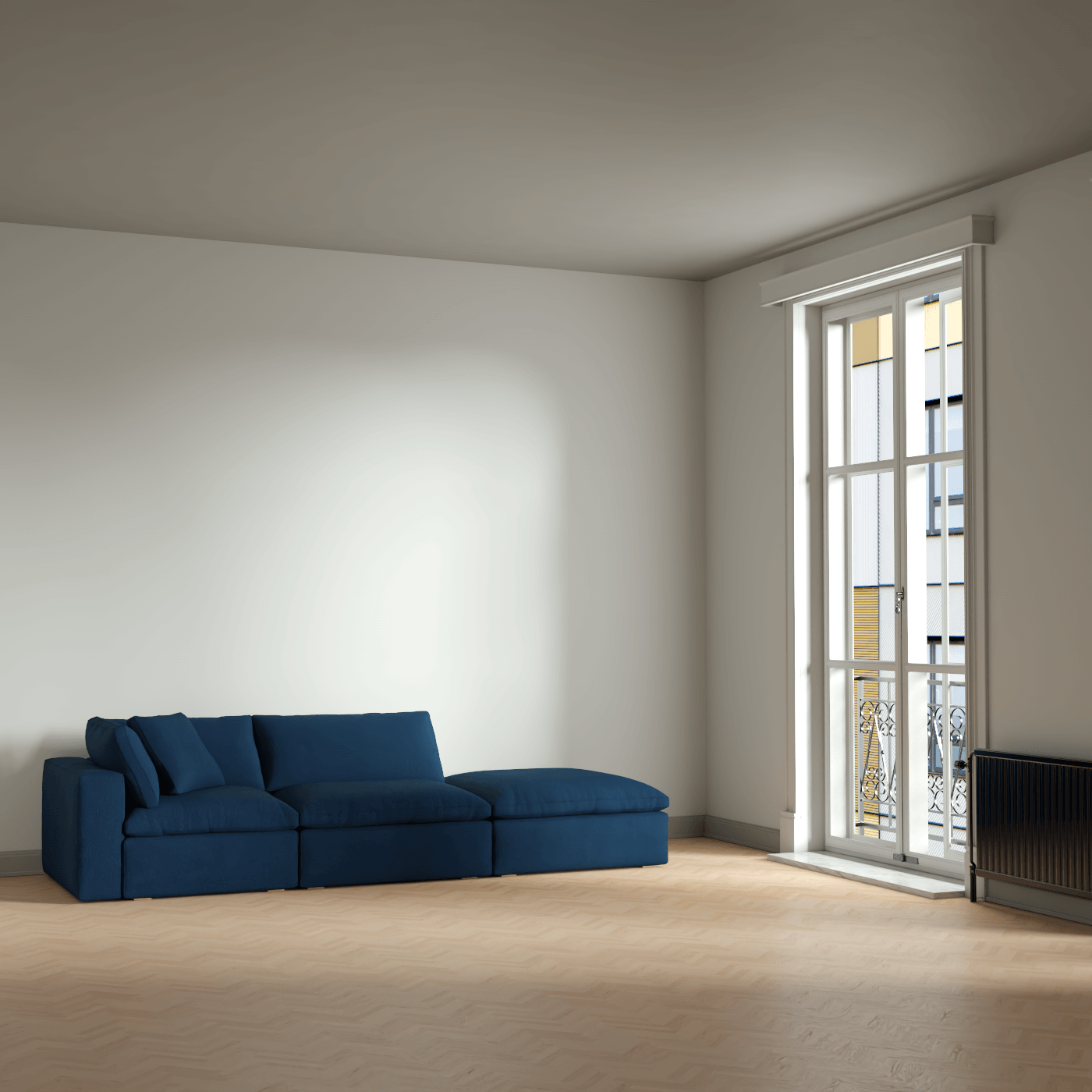 Canapé d'angle modulable Ari avec pouf - Large choix de tissus