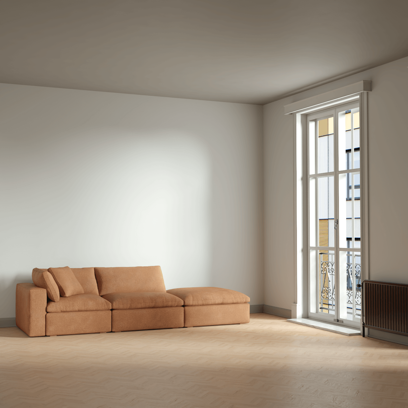 Canapé d'angle modulable Ari avec pouf - Large choix de tissus