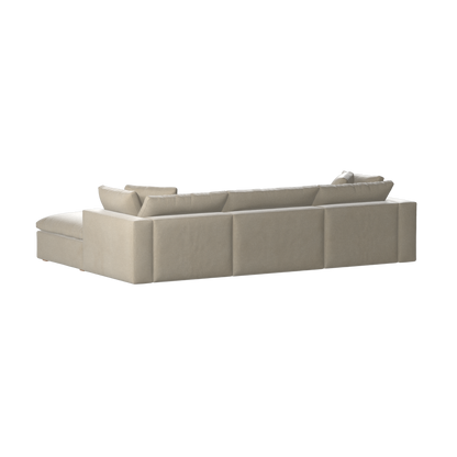 Canapé d'angle modulaire trois places Ari avec personnalisation complète du tissu