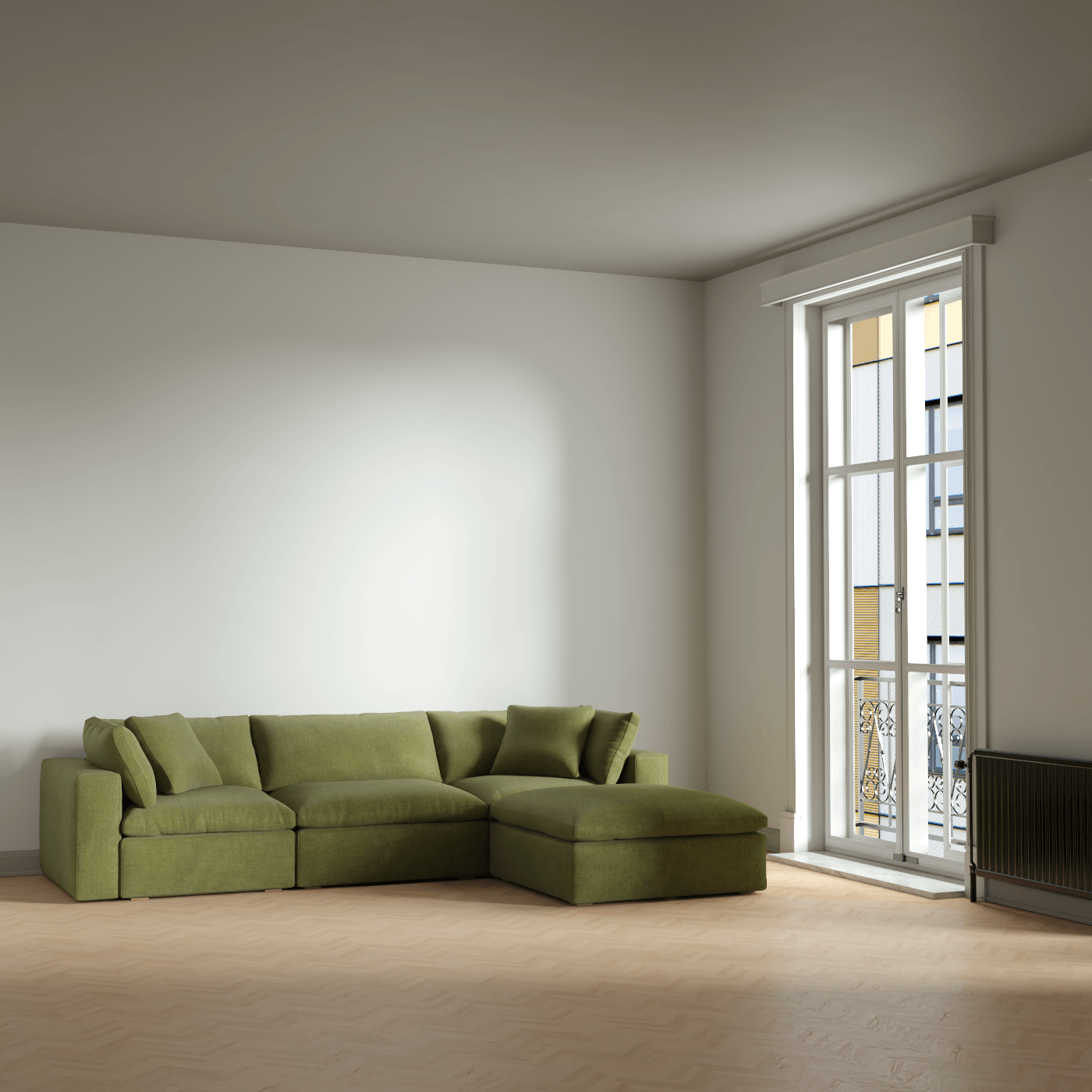 Canapé d'angle modulaire trois places Ari avec personnalisation complète du tissu