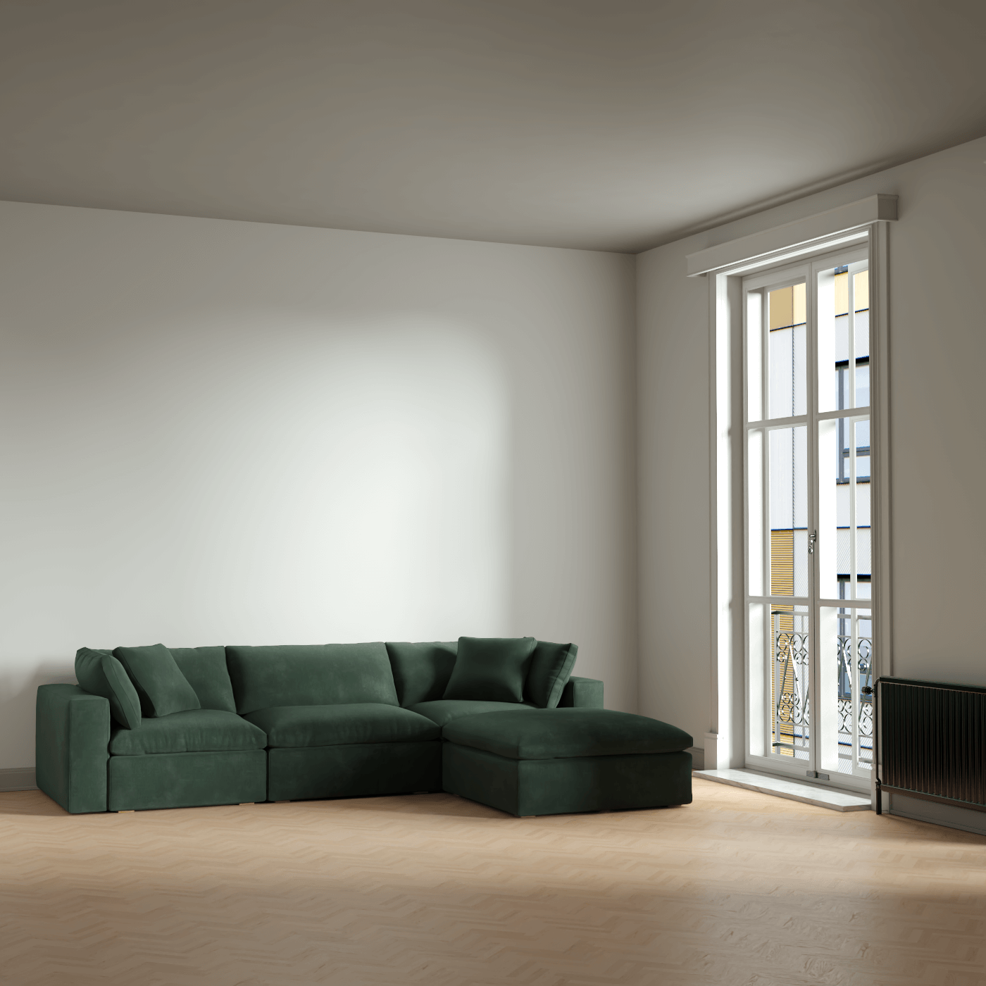 Canapé d'angle modulaire trois places Ari avec personnalisation complète du tissu