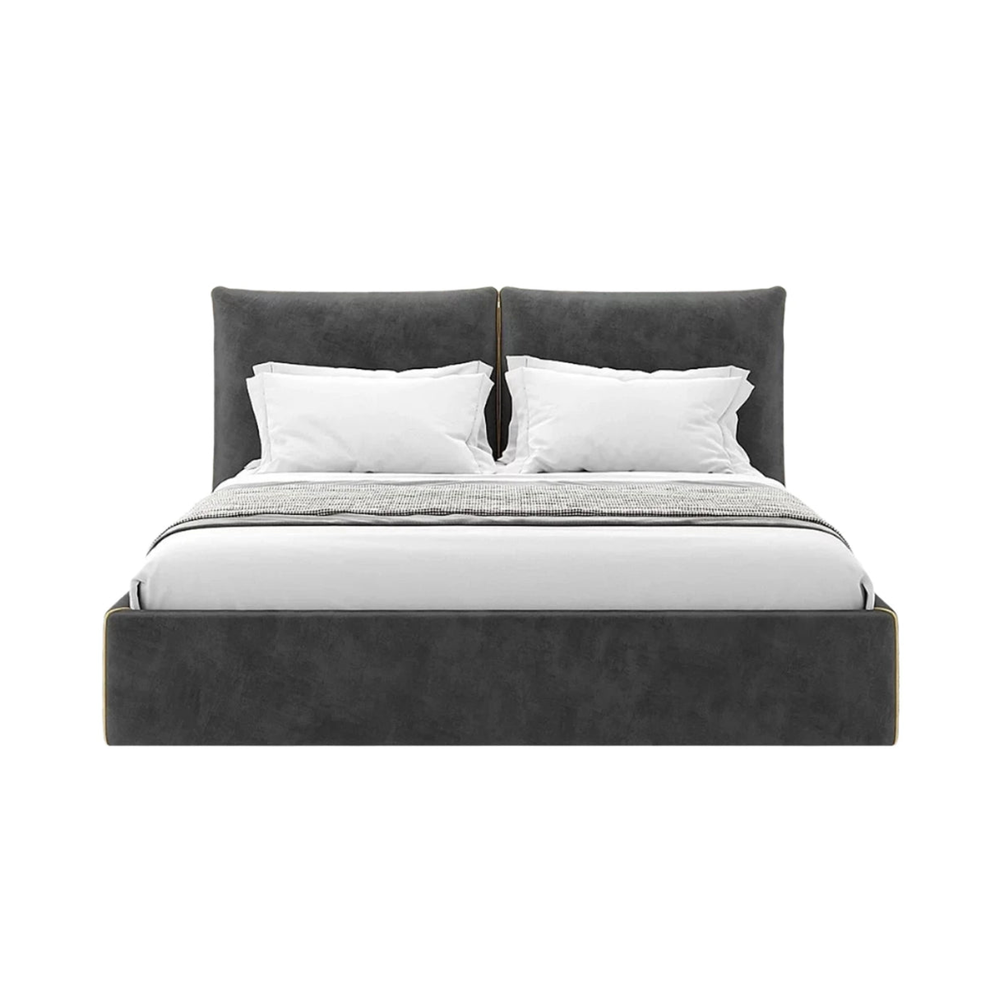 Lit double Ariel avec tête de lit rembourrée et cadre fin